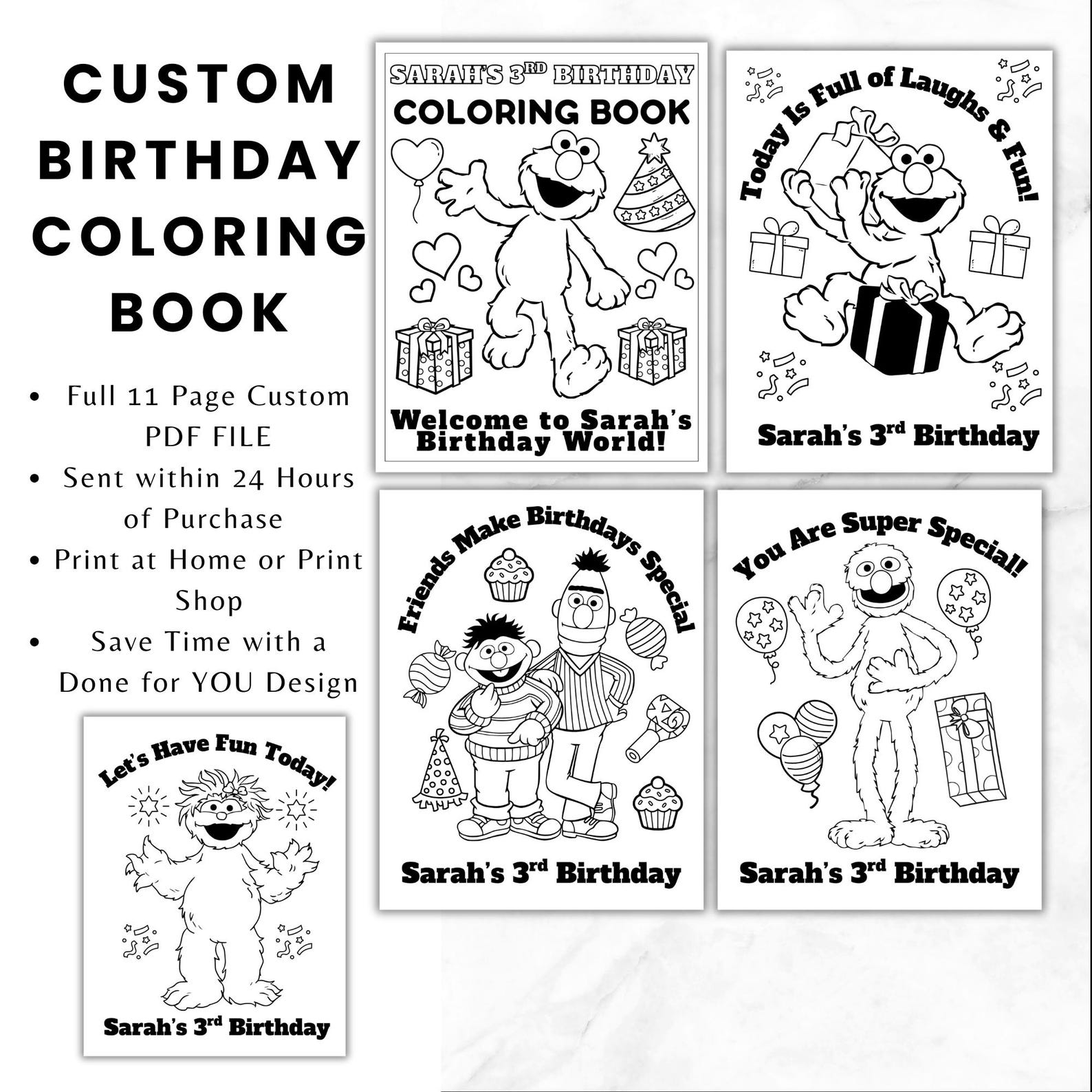 Custom Elmo Birthday Coloring Book for Kids | Personalized Sesame ...