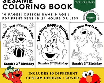 Custom Elmo Birthday Coloring Book for Kids | Personalized Sesame Friends Coloring Pages |  | Done for You Printable  Coloring