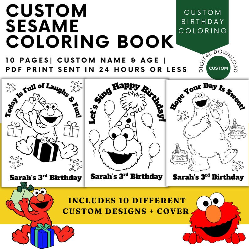 Custom Elmo Birthday Coloring Book for Kids | Personalized Sesame ...