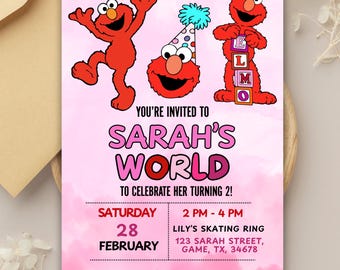 Custom Girly Elmo Birthday Invitation  | Sesame Birthday Party Invite | Girl Birthday Party | Done for You Birthday Invite