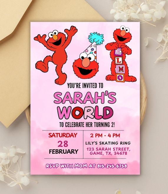 Custom Girly Elmo Birthday Invitation  | Sesame Birthday Party Invite | Girl Birthday Party | Done for You Birthday Invite