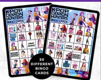 50 KPop Demon Hunter Bingo Cards, Teen Birthday Party Game K-Pop Huntrix Printable Game, Instant Download