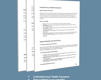 Beginner's Health Insurance Guide | Plans, Premiums, Deductibles (Digital Download)