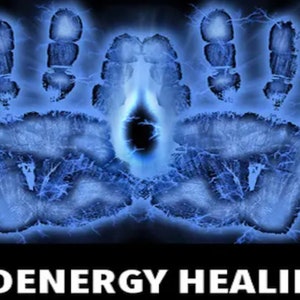 May include: Two blue glowing handprints with a dark blue centre, against a black background. The text "BIOENERGY HEALING" is below the image.