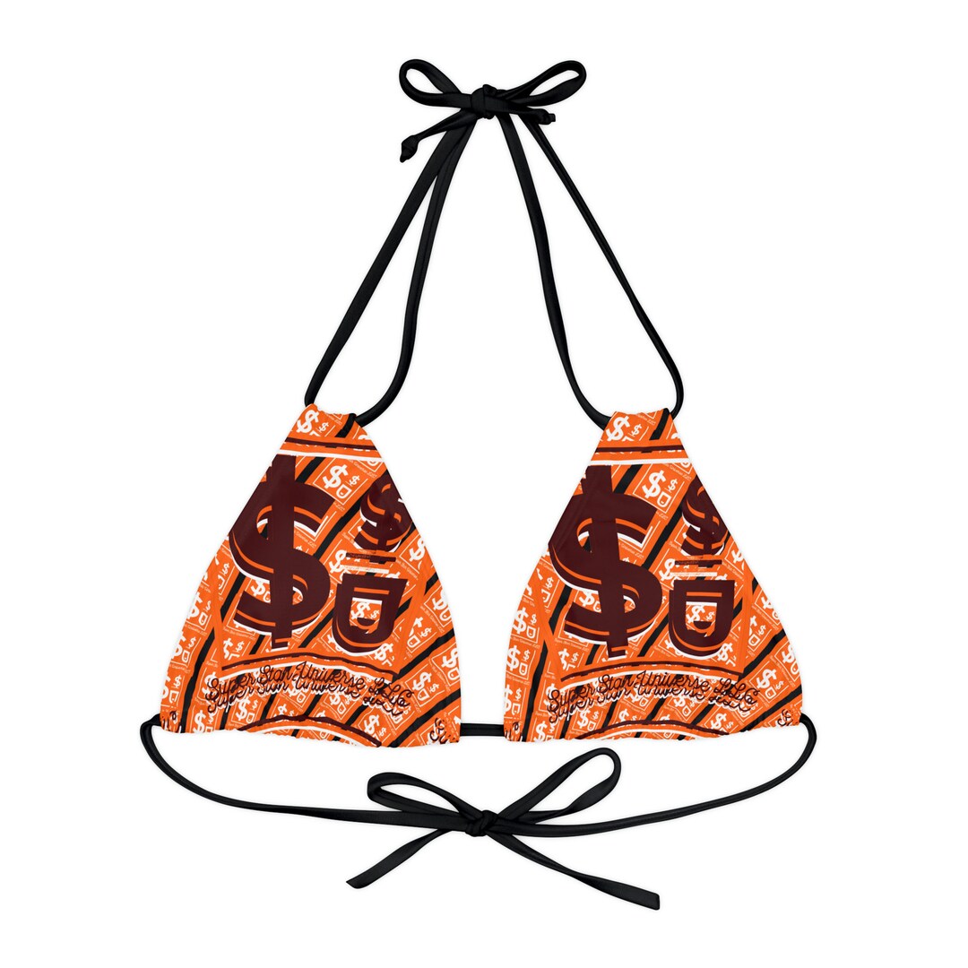 Cincy Black Strappy Triangle Bikini Top AOP Etsy