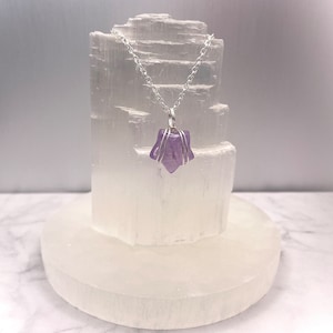 Genuine Amethyst (Lavender) Crystal Star Necklace - 18/16 inch Chain - Gold or Silver Design