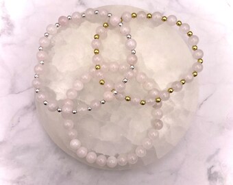 Genuine Rose Quartz bracelet - 6mm round bead- Plain or Sparkle Design