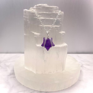 Genuine Amethyst Crystal Star Necklace - 18/16 inch Chain - Gold or Silver Design