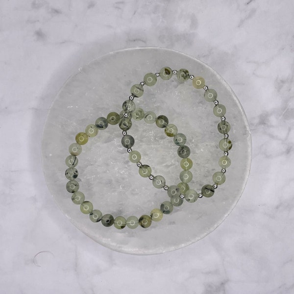 Genuine Prehnite Crystal handmade bracelet - 6mm round bead - Plain or Sparkle design