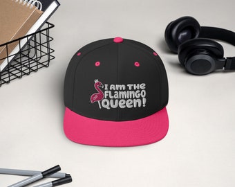 I Am The Flamingo Queen Black and Pink Snapback Hat