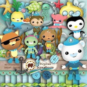 Conjunto digital de clipart Octoonauts - Fundo transparente + Topper de bolo