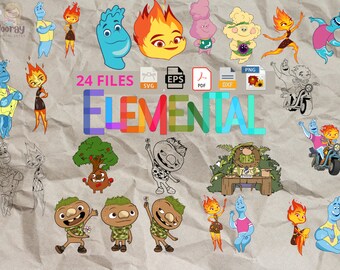 Conjunto de imágenes prediseñadas elementales, archivos de corte svg elementales, png, dxf, png elemental - descarga instantánea