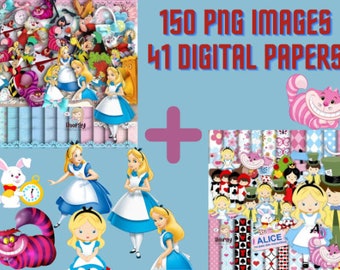 Alice in Wonderland Clipart PNG, Alice scrapbooking – Instant Download