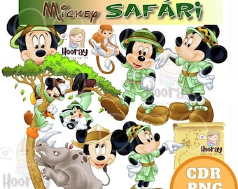 Mickey Minnie Safari clipart PNG - Minnie Safari alta resolución -Mickey Safari imágenes scrapbooking vector CDR