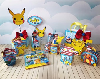 Pokemoon - Cajas para Favores Personalizadas, Etiquetas de Artículos para Fiestas Digitales, Imprimibles para Pasteles, Kit Fiesta, Decoración Cumpleaños (Estudio)