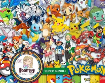 MEGA bundle Pookemon Digital Set - Clipart images - Pookemon PNG - Pookemon Digital Papers -300 DPI - Instant download