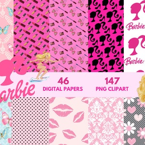 Mega Bundle Blond Doll Clipart and digital papers – Blond Doll scrapbook papers, Blond Doll Backgrounds- Instant Download
