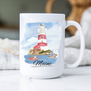 Maine Coffee Mug, Maine Gifts, Lighthouse Painting Landscape