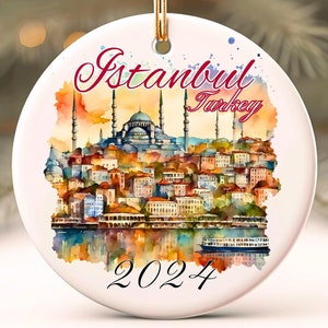Custom Istanbul Turkey Ornament, Personalized Ornament, Cityscape Watercolor, Istanbul Vacation Keepsake, Travel Souvenir