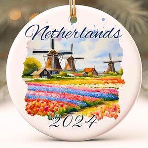 Custom Netherlands Ornament, Personalized Ornament, Watercolor Netherlands Landscape, Vacation Keepsake, Travel Souvenir
