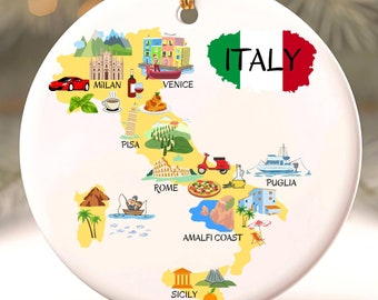 Italy Christmas Ornament, Map Of Italy Art, Personalized Italy Ornament, Christmas Gift, Italy Holiday Decor