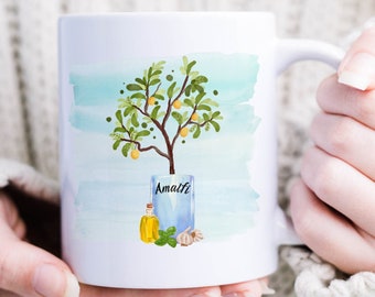 Italy Coffee Mug, Amalfi Lemon Tree Watercolor, Travel Mug, Lemon Kitchen Decor