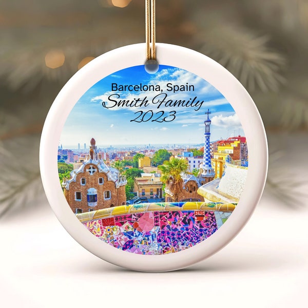 Barcelona Christmas Ornament, Custom Ornament, Spain Vacation Gift, Personalized Holiday Gift