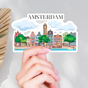 Amsterdam Sticker, Travel Sticker, Netherlands Travel Gift, Amsterdam Vacation, Laptop Decals