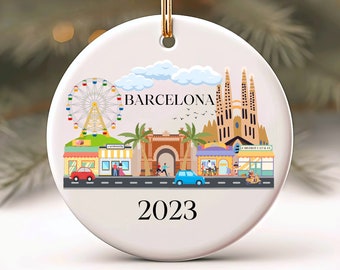 Barcelona Christmas Ornament, Custom Ornament, Barcelona Landmarks, Spain Vacation Gift, Personalized Holiday Gift