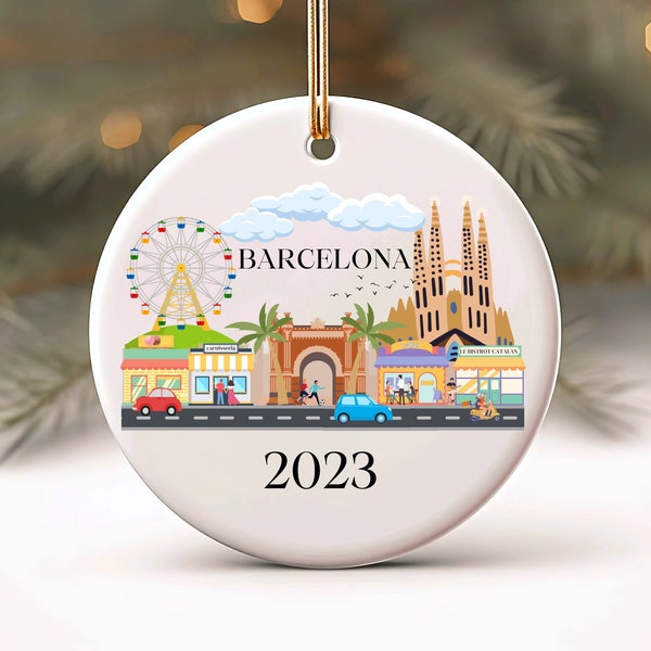Adorno navideño de Barcelona, Adorno personalizado, Monumentos de Barcelona, Regalo de vacaciones en España, Regalo navideño personalizado