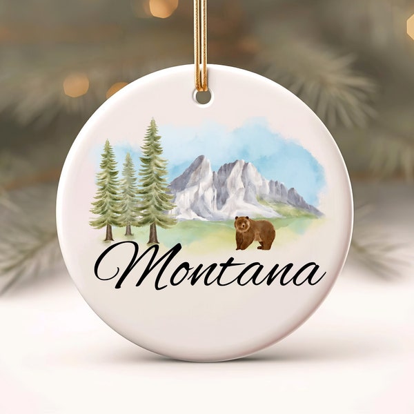 Montana Christmas Ornament, Gift For Montana Lover, Holiday Montana Ornament Gift, Watercolor Mountain Design, Housewarming Gift