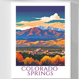 Art mural Colorado Springs, affiche Colorado Springs, oeuvre d'art Colorado, art des montagnes Rocheuses, déco voyage Colorado