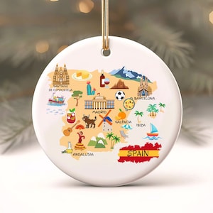 Spain Christmas Ornament, Map Of Spain Art, Spanish Ornament Christmas Gift, Spain Holiday Decor