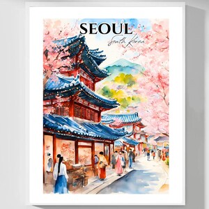 Seoul South Korea Wall Art, Seoul Korea Poster, South Korea Travel Decor, Cityscape Art Print, Korean Home Decor