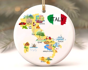 Italy Christmas Ornament, Map Of Italy Art, Italian Ornament Christmas Gift, Italy Holiday Decor