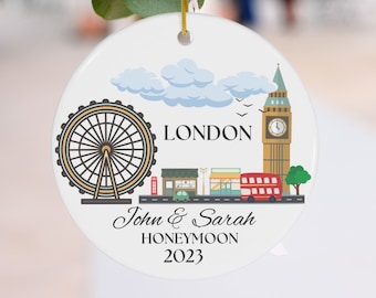 London Honeymoon Ornament, Custom Ornament, London Vacation Gift, Personalized Ornament