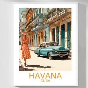 Havana Cuba Wall Art- Retro Havana Art, Stylish Woman on Cuban Streets, Chic Cuban Decor, Colorful Havana Poster, Gift for Cuba Lovers