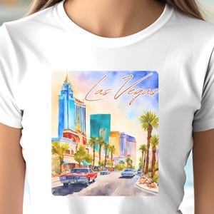 Las Vegas Shirt, Retro Las Vegas Strip T-Shirt, Watercolor Cityscape Tee, Vintage Vegas Skyline Graphic Tee, Nevada Souvenir Gift Unisex
