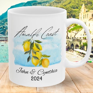 Personalized Amalfi Coast Mug, Custom Italy Gift, Watercolor Lemon Tree, Amalfi Kitchen Decor, Coffee-Tea, Italy Travel Keepsake image 1