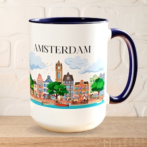 Amsterdam Coffee Mug, Netherlands Print, Holland Mug Art, Amsterdam Gift,Travel Print, Travel Gift, Housewarming Gift