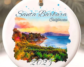Santa Barbara Ornament, Custom Santa Barbara CA Ornament, Personalized California Ornament, Santa Barbara Xmas Ornament