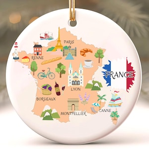France Christmas Ornament, Map Of France Art, French Ornament Christmas Gift, France Holiday Decor
