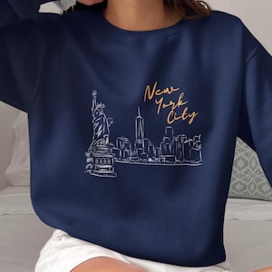 Bluza z okrągłym dekoltem New York City, Bluza NYC, Bluza unisex, Bluza City Skyline, Bluza New York, Prezent podróżny New York