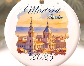Madrid Spanien Weihnachtsschmuck, individuelle Madrid Ornament, personalisierte Spanien Weihnachtsgeschenk, Aquarell Madrid Urlaub Dekor