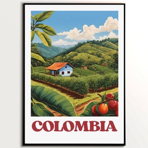 Colombia muurkunst, Colombia landschapsafdruk, - koffieboerderij in Salento, muurkunst decor, reisposter, natuur Zuid-Amerika, reiscadeau