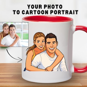 Custom Photo to Cartoon Coffee Mug, Personalized Photo Gift, Unique Gift Idea, Custom Cartoon Portrait Mug, Photo Morphed Cartoon