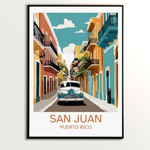 Vintage San Juan Puerto Rico Poster, Old San Juan Wall Art Print, Puerto Rico Travel Gift,  Puerto Rican Home Decor