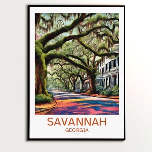 Savannah Georgia Poster, Historic District Print, Antebellum Style Homes, Oak Trees, Spanish Moss, Southern Home Decor, Matte Wall Art