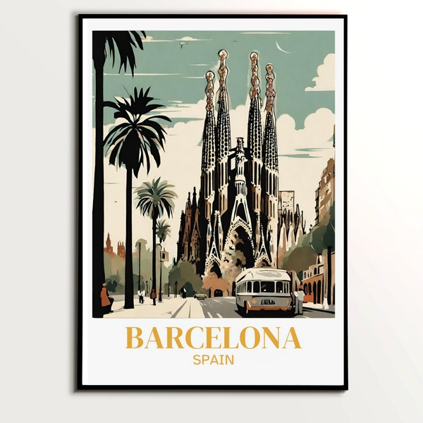 Affiche Barcelone Espagne, impression d'art mural Barcelone, Espagne voyage décoration d'intérieur