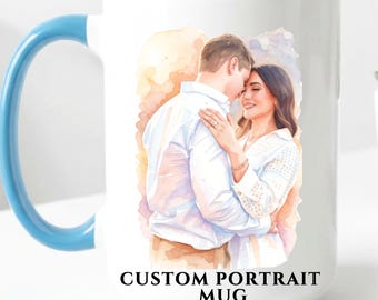 Custom Watercolor Portrait Mug, Personalized Photo Gift, Sentimental Photo Coffee Mug, Thoughtful Gift Idea